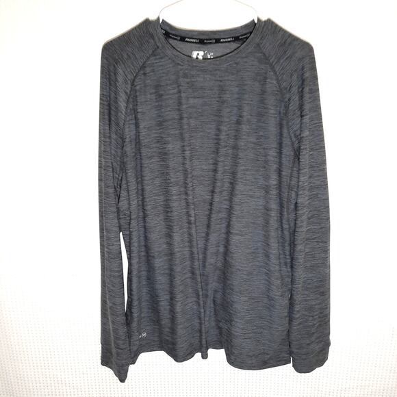Russell L Shirt Mens Gray Long Sleeve Dri Power 360 Athletic Stretch Training - Picture 1 of 6